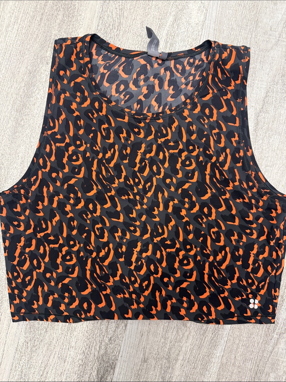 Sweaty Betty Black & Orange Leopard Crop Tank